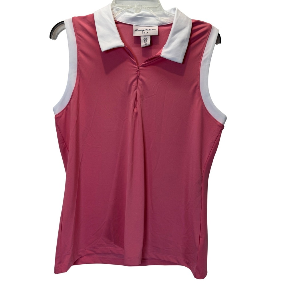 Tommy Bahama Golf Sleeveless Polo Shirt Pink White Athletic‎ Spring Women's XL